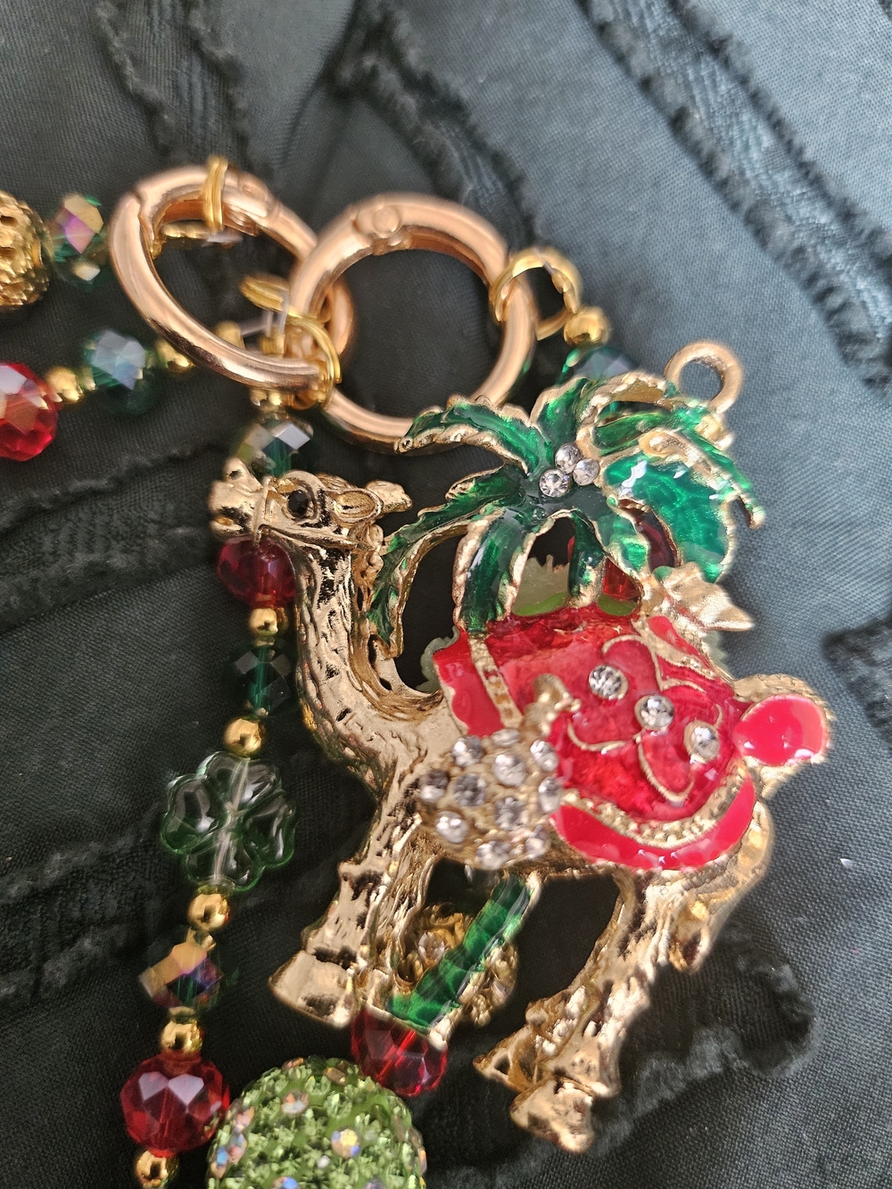 Gold-Tone Camel Palm Tree Charm Necklace with Red and Green Enamel